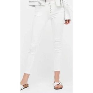 Free People White, Button Down Front, Frayed Hem, Skinny Jeans- 27